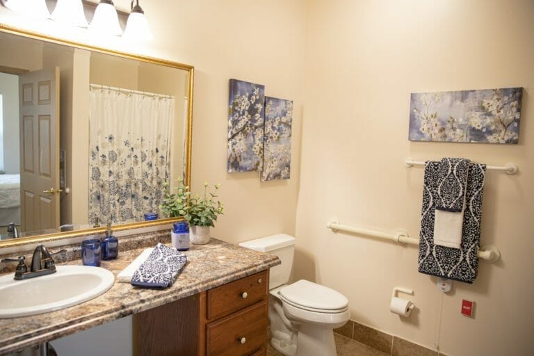 The Commons at Honey Creek assisted living bathroom.